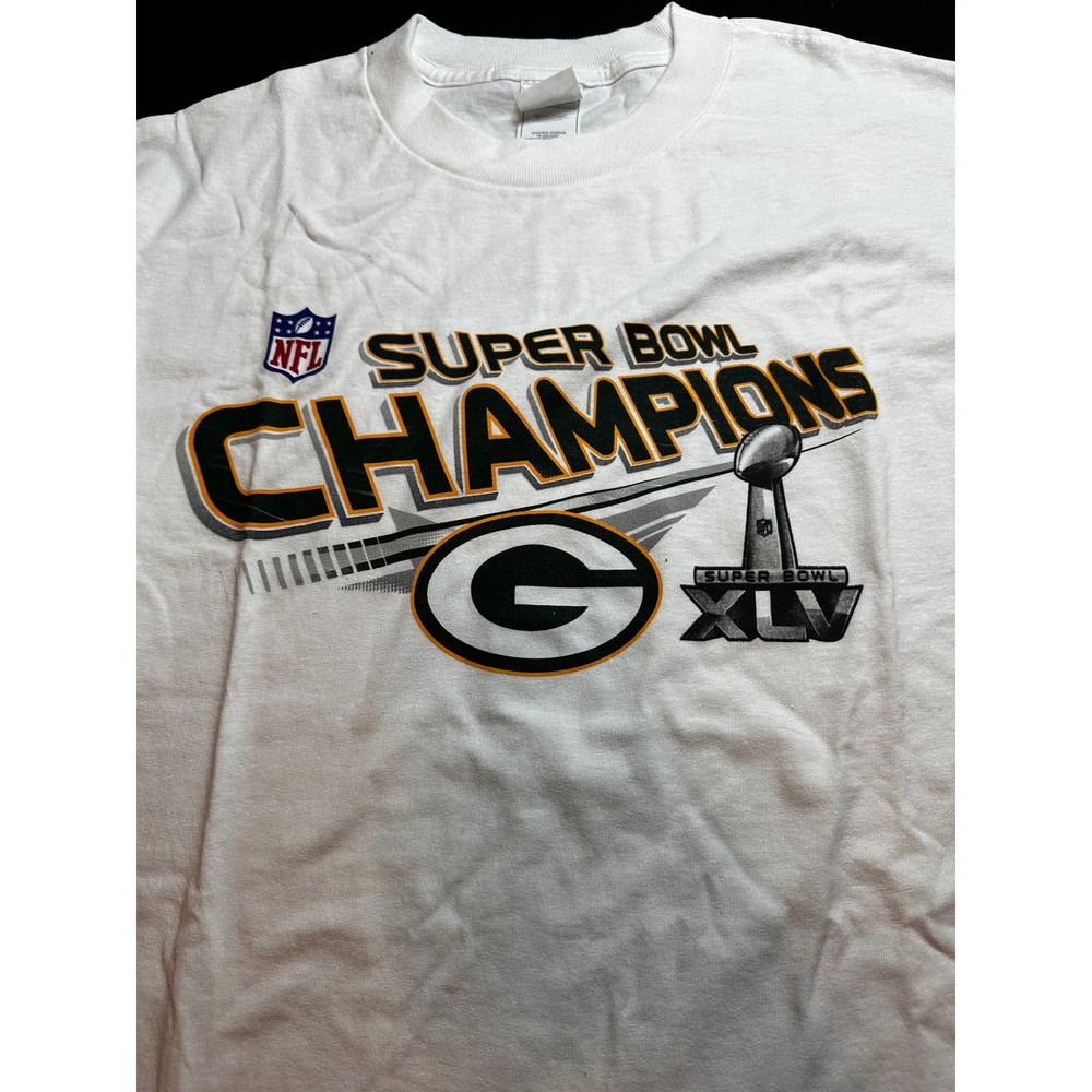 NFL Green Bay Packers Super Bowl XLV Champions White T-Shirt Mens XL Alstyle